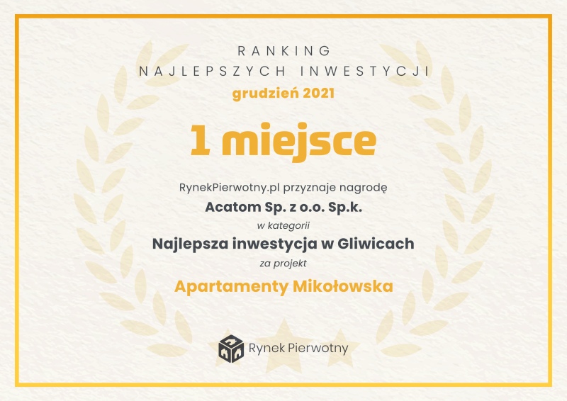 Mikołowska  Apartments ranked number one among  investments  in Gliwice